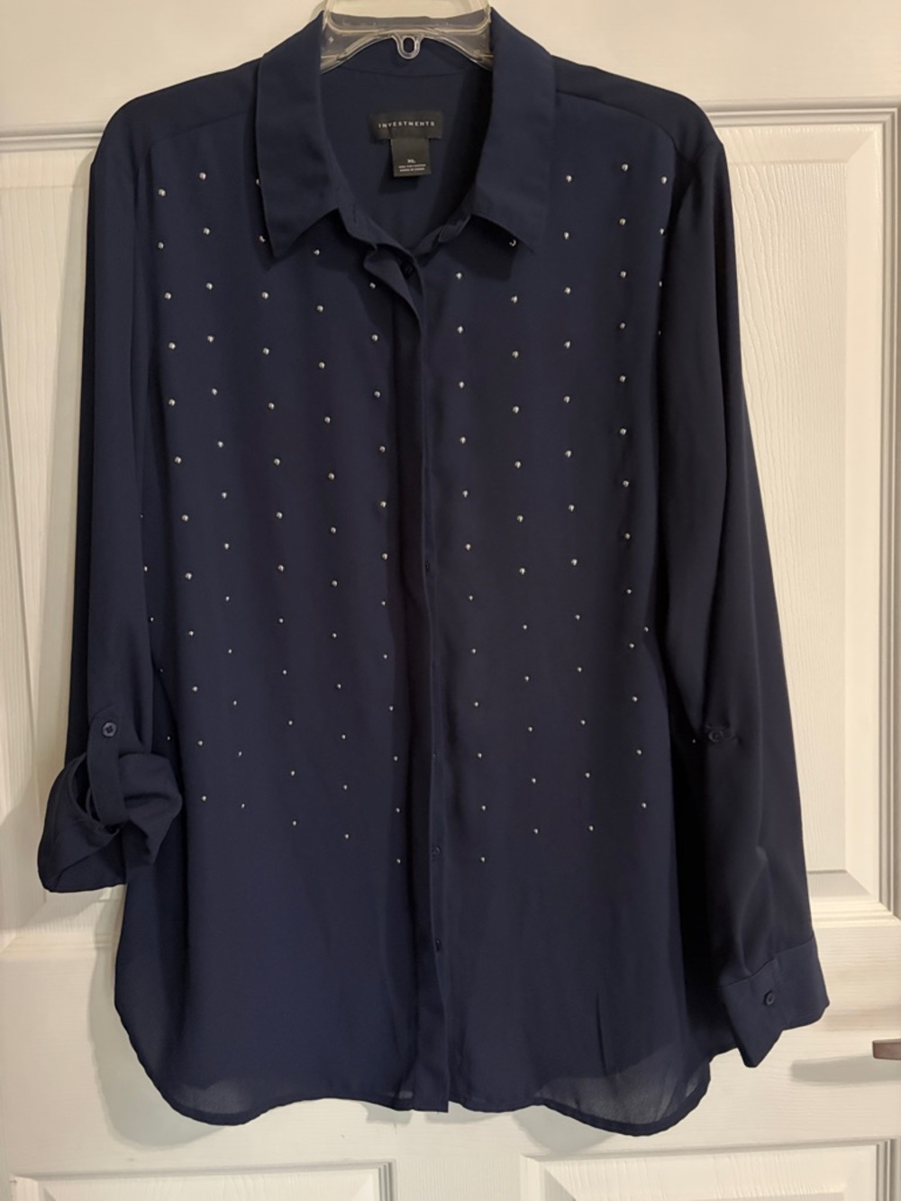 Navy Blouse with Silver Stud Accents